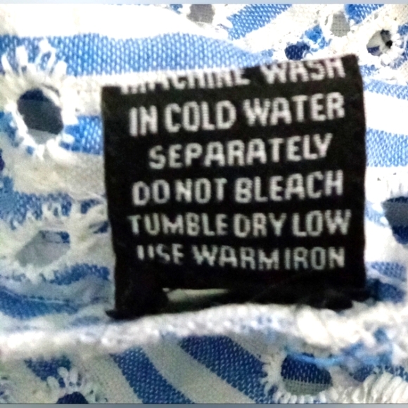 Cotton Top White Blue Stripes with Lovely Eyelet Details ๐ 100% Cotton - Picture 6 of 9